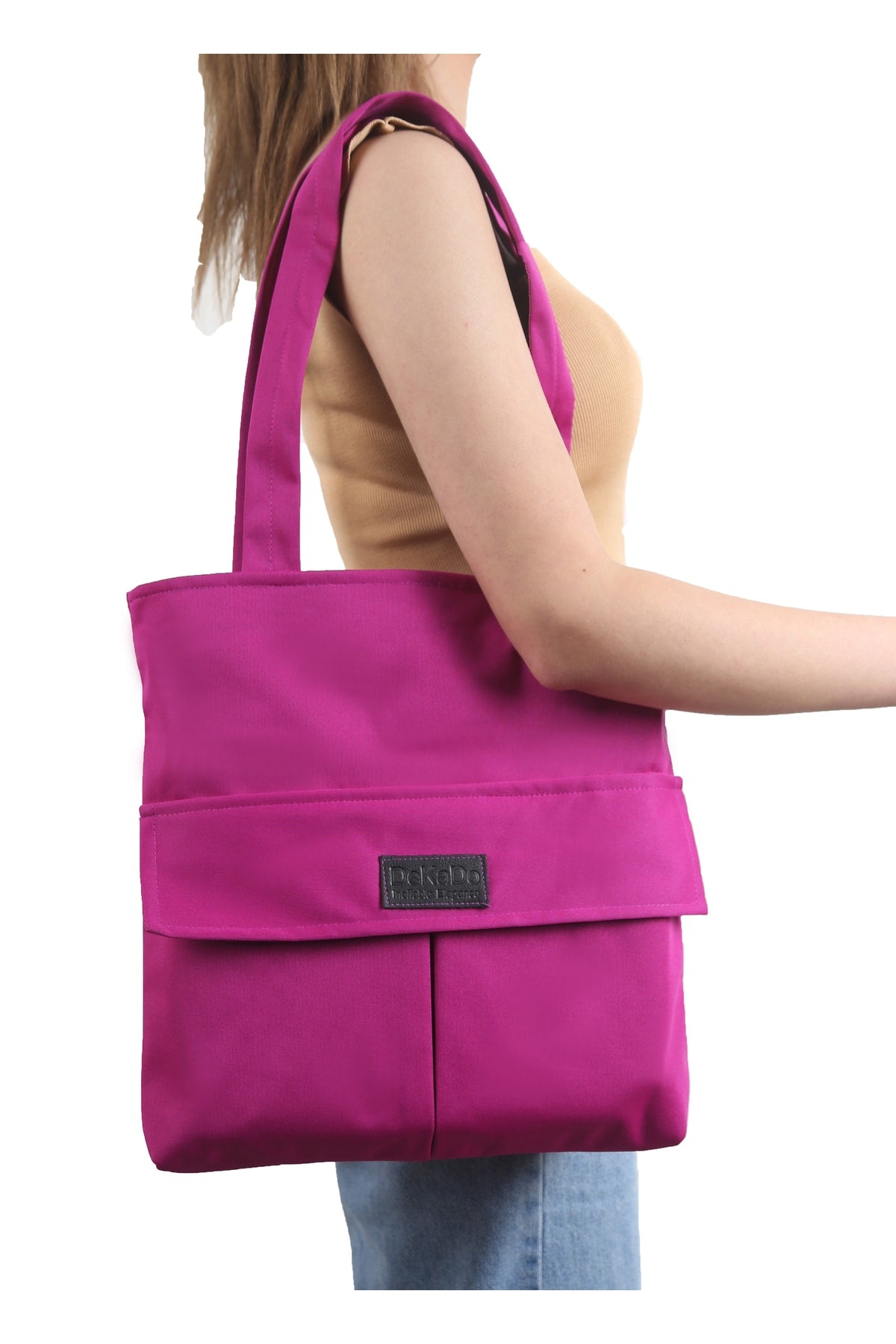 Lila Damentasche mit Reißverschluss, Hand- und Schultertasche aus Canvas