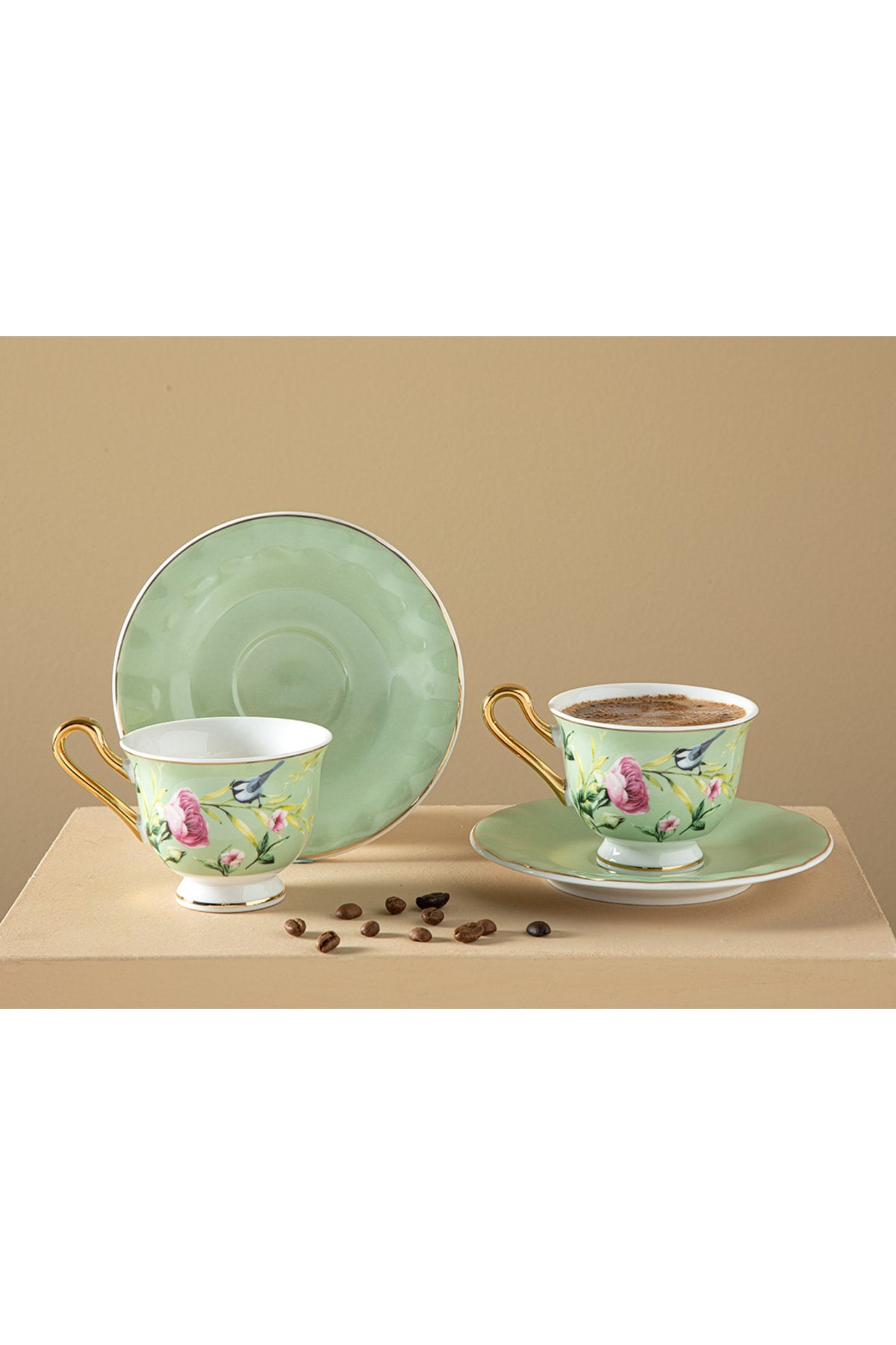 Vanilla New Bone China 4 Piece Set Of 2 Coffee Cups 90 Ml Light Green