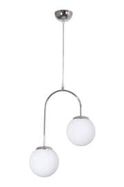 Janin Moderne Pendelleuchte Chrom Farbe Körper Weiß Glas Wohnzimmer - Küche - Schlafzimmer 2 Stück Kronleuchter
