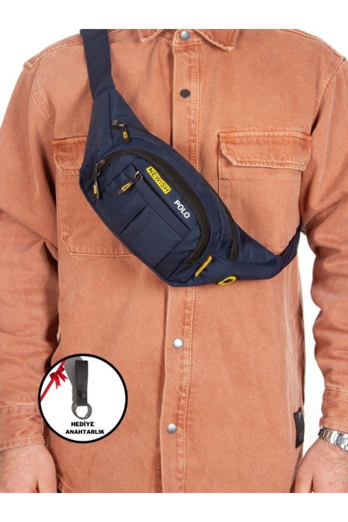 Unisex Impertex Stoff Kopfhörerausgang Wasserdichte Schulter- und Hüfttasche mit Kreuzgurt Marineblau