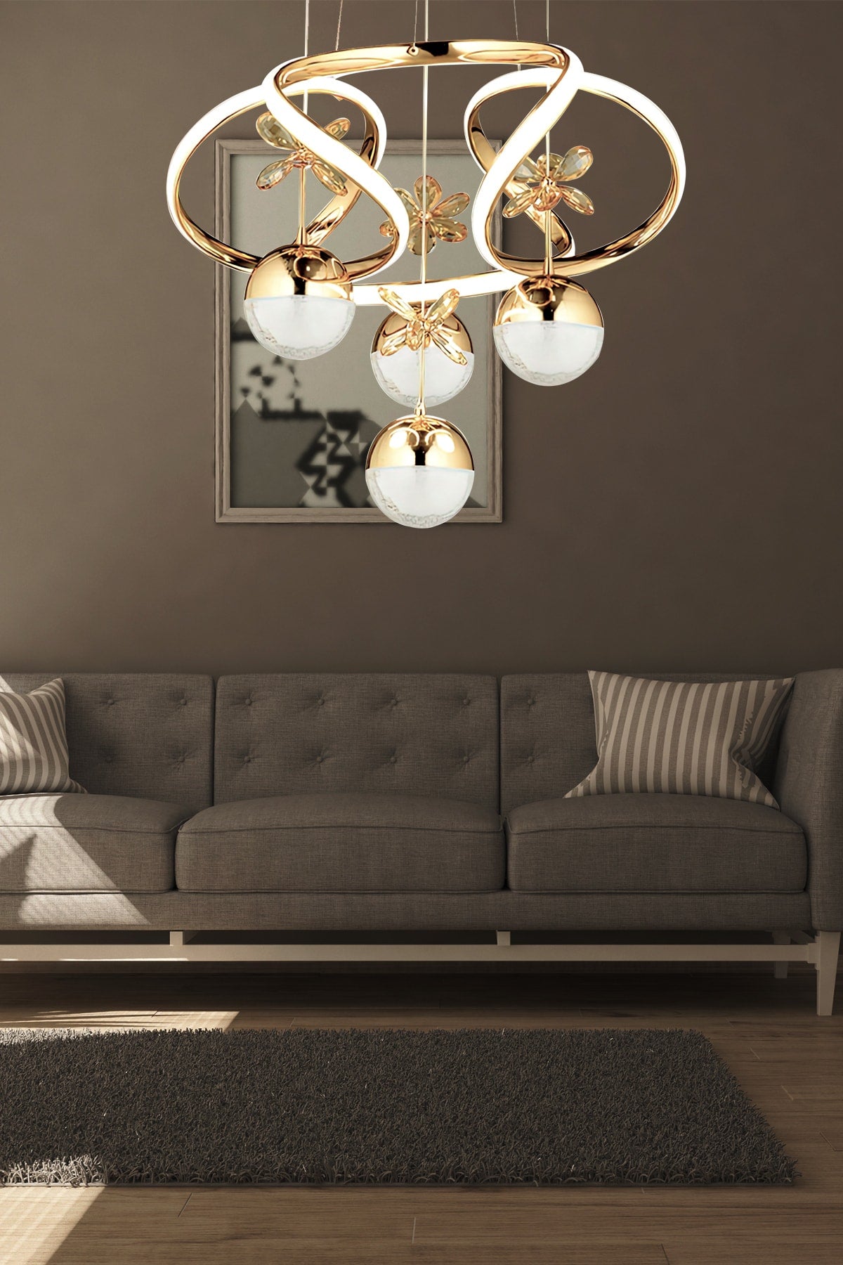 Moderne Pendelleuchte Kristallstein-LED-Kronleuchter mit Dimmersteuerung Goldgelber LED-Kronleuchter 3 Farben