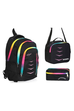 3-piece school set with rainbow zipper backpack, lunch bag, and pencil holder