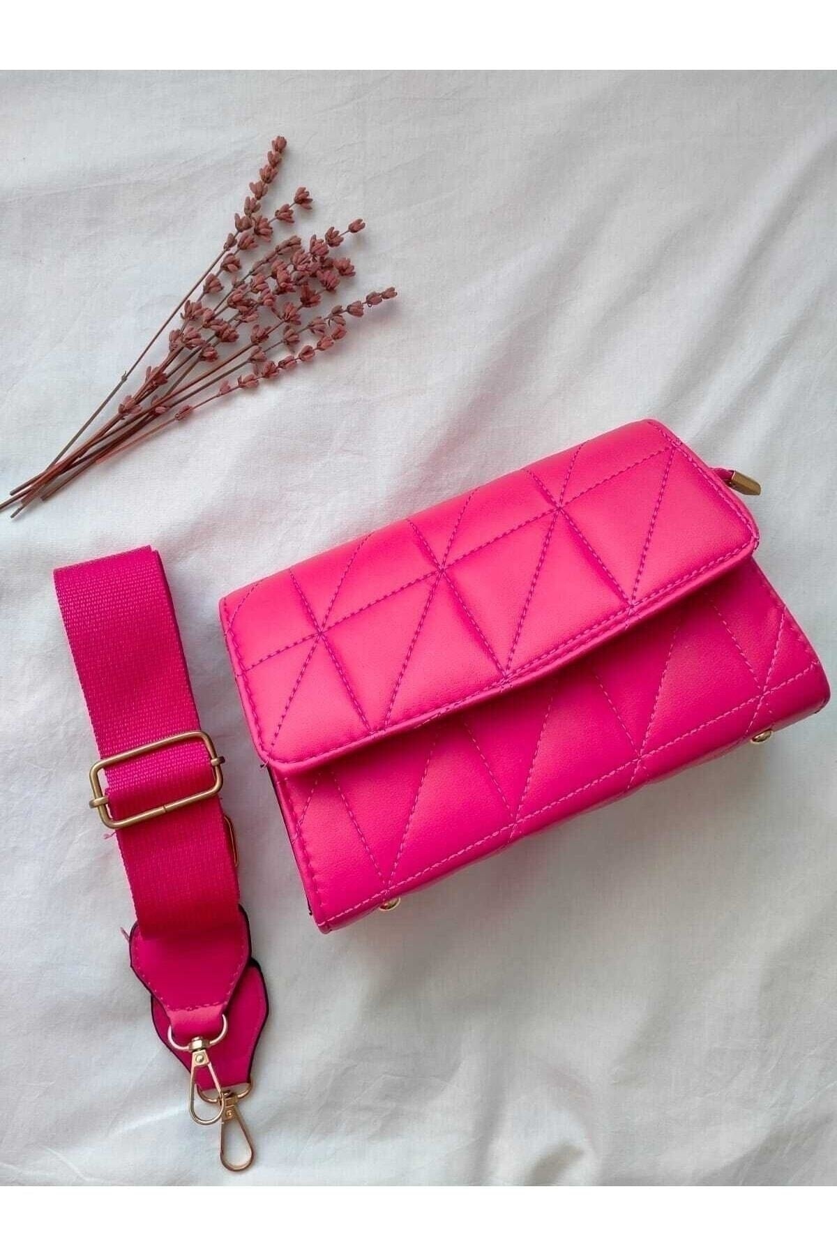 Bagbest Fuchsia Column Strap Gesteppte Damen-Umhängetasche