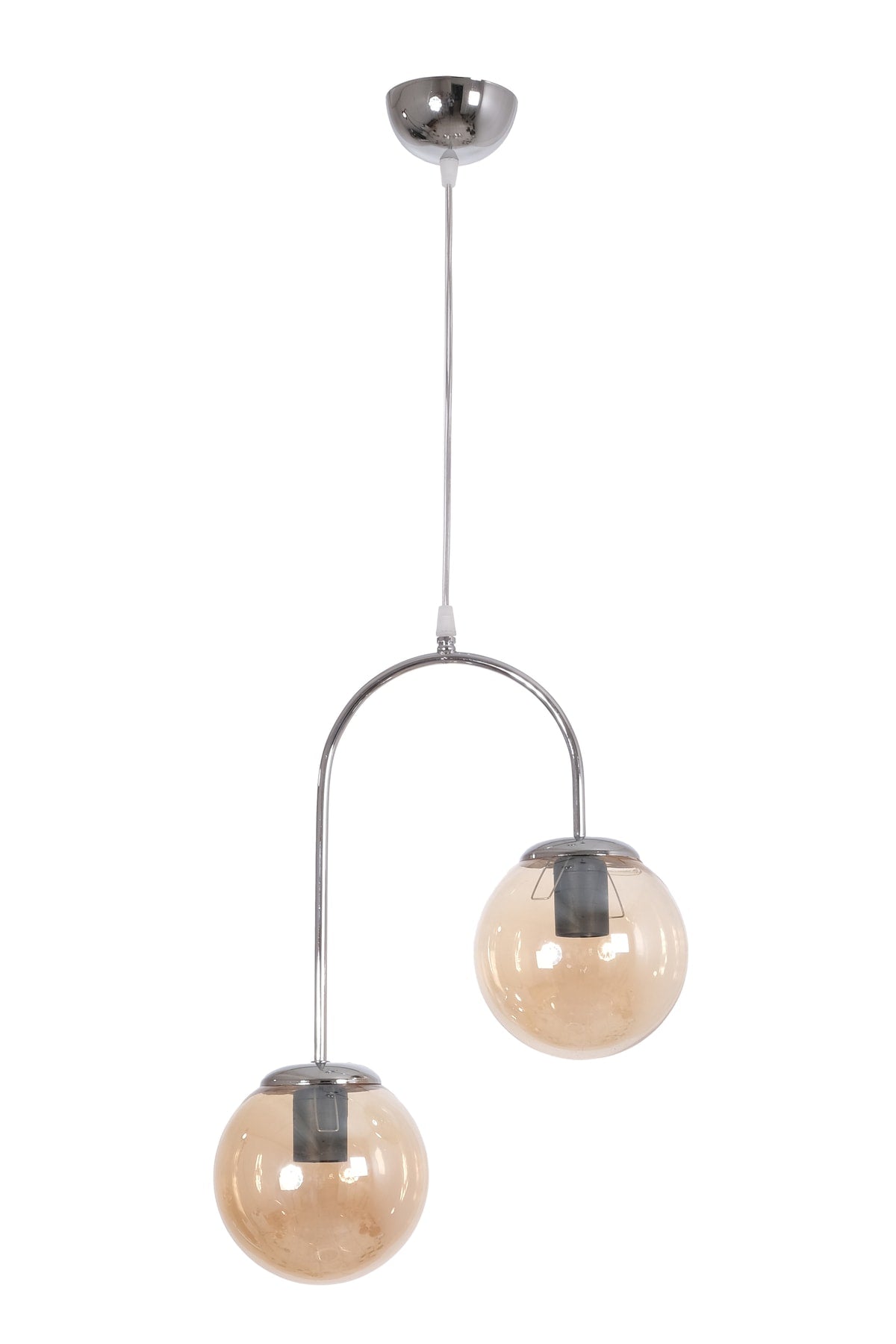 Janin Modern Pendant Lamp Chrome Color Body Honey Glass Living Room - Kitchen - Bedroom 2 Piece Chandelier