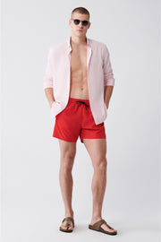 Herren Rote Schnelltrocknende Standardgröße Gerade Badeshorts Marine E003801