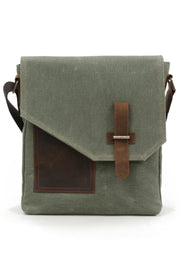 Cappadocia 4035 Teos, echtes Leder, wasserdicht, Khaki-Grün, Postman-Schultertasche aus gewachstem Canvas, Laptoptasche