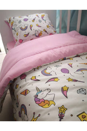 100% Cotton Baby Girl Duvet Cover Set 100X150 Unicorn Patterned