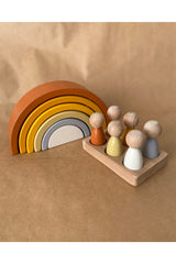 Waldorf 6 Piece Rainbow 6 Pcs Peg Baby Tray Set Pastel Color Matching Brown-Yellow Color
