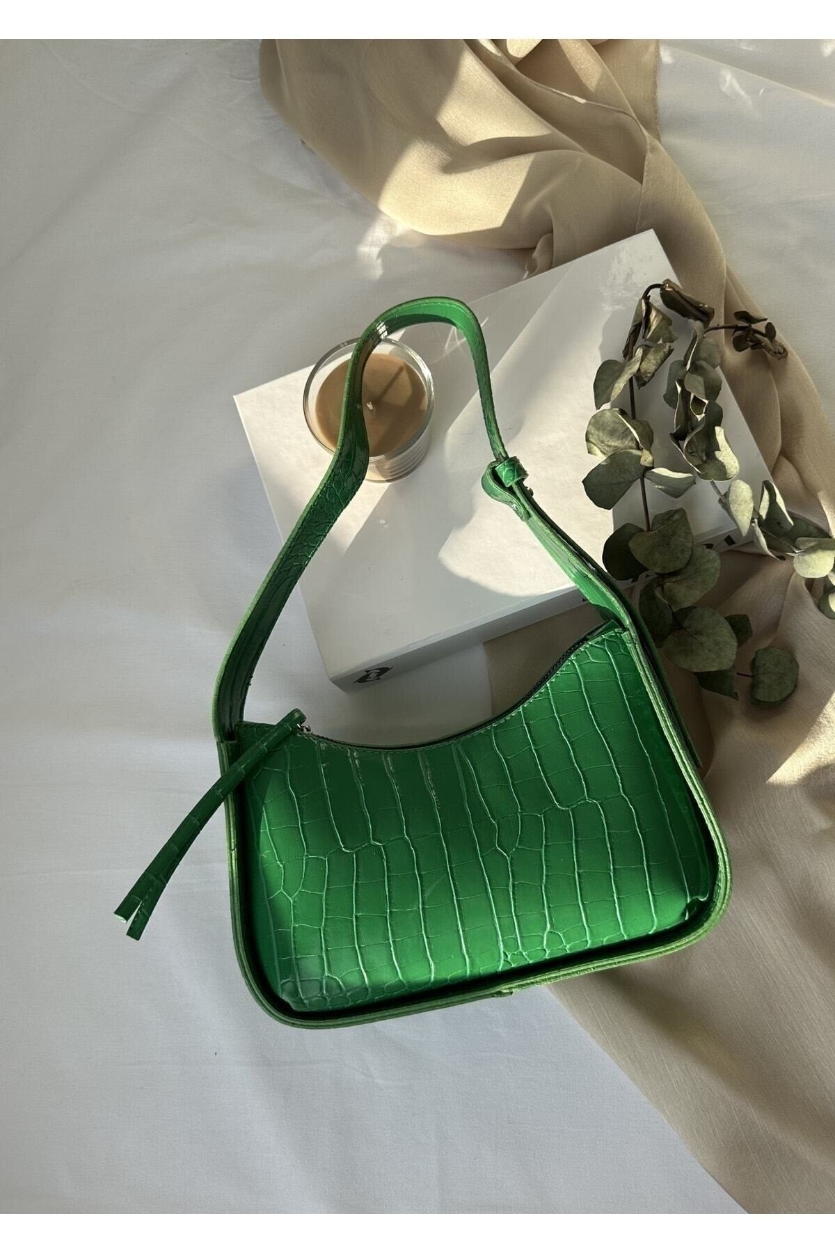 Grüne Damen-Baguette-Tasche aus Krokodil