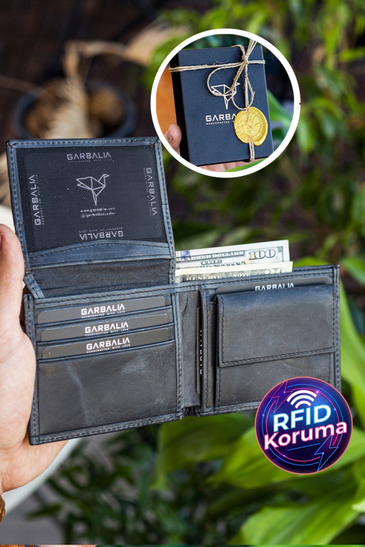 Jackson Geldbörse aus echtem Leder mit Münzloch, RFID-Blocker, Crazy Black
