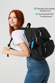 Dunkelschwarzer Crinkle Nemobags Unisex Wasserdichter Schwarzer Clinker-Rucksack Laptop-Schultasche