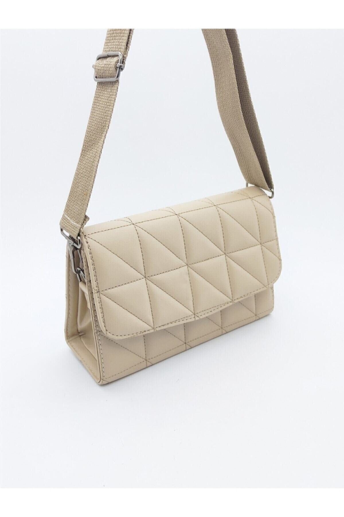 Purpleart Cremefarbene gesteppte Schultertasche für Damen mit Säulenriemen