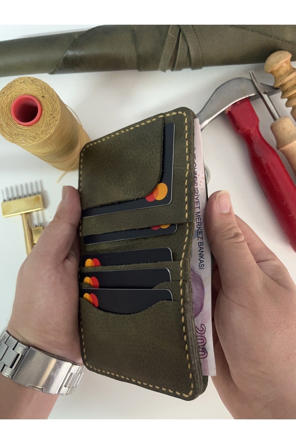 Geldbörse aus echtem Leder mit Karten- und Bargeldfach – personalisierter Namensdruck (Schlüsselanhänger-Geschenk)