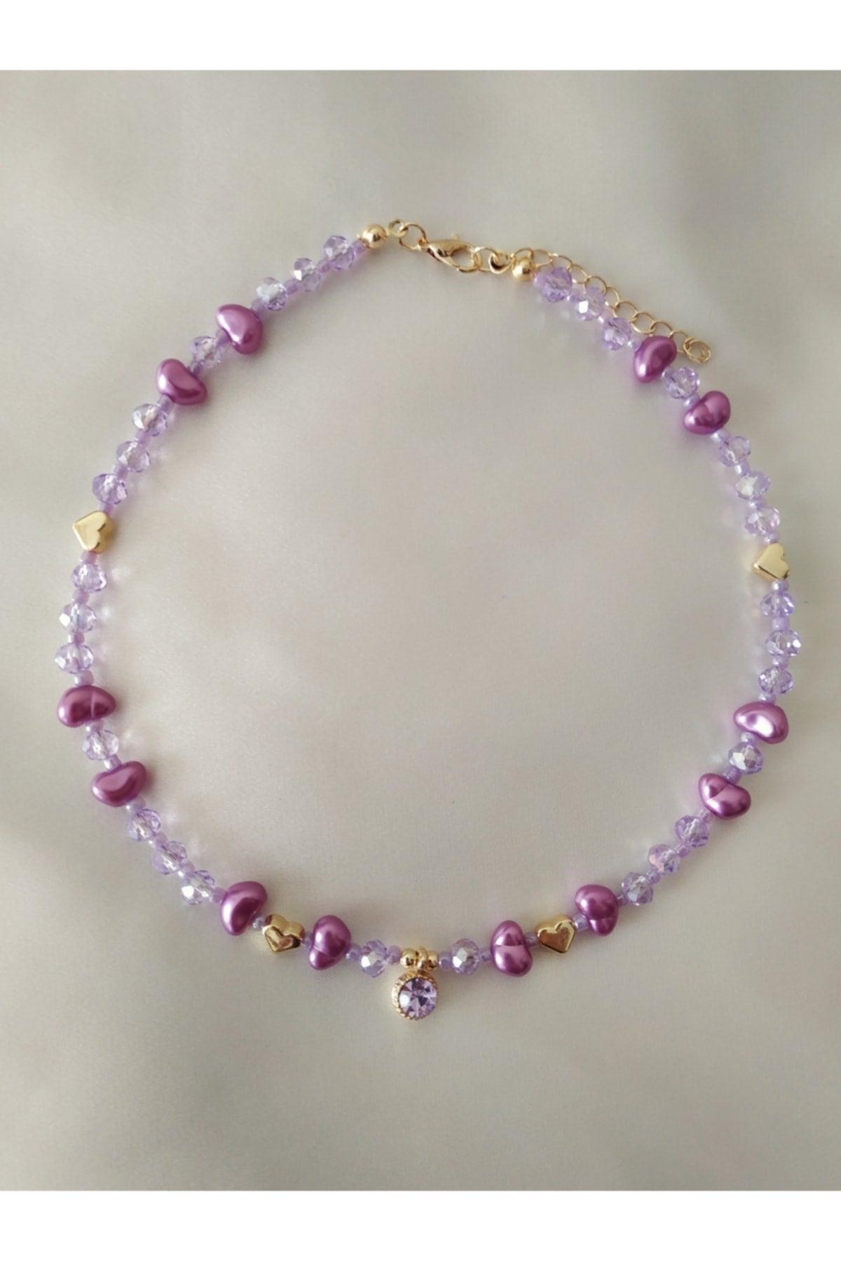 Shimmer Tip Baroque Pearl Purple Crystal Bead Necklace - Swordslife