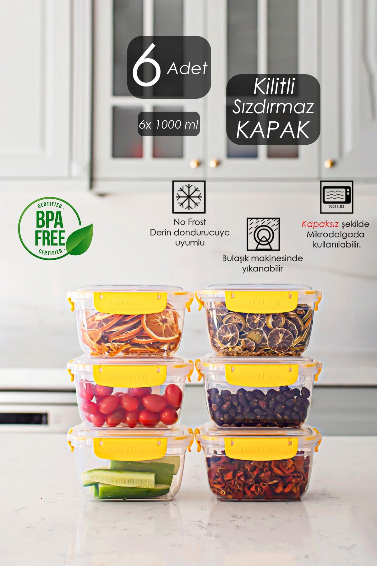 World 6 Sealed Sealed Vacuum Lid Food Supply Breakfast Picnic Storage Container Set 1000 Ml