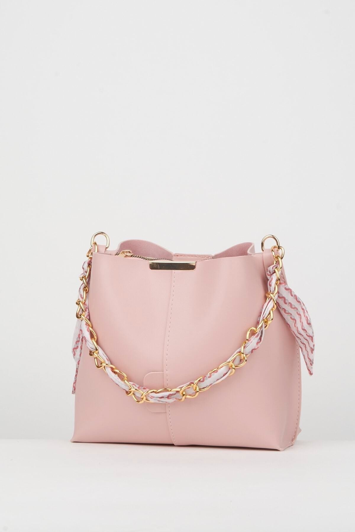 Damen Puder Schal Kette Accessoire Weiches Leder 3-Fach Hand-, Arm- Und Schultertasche