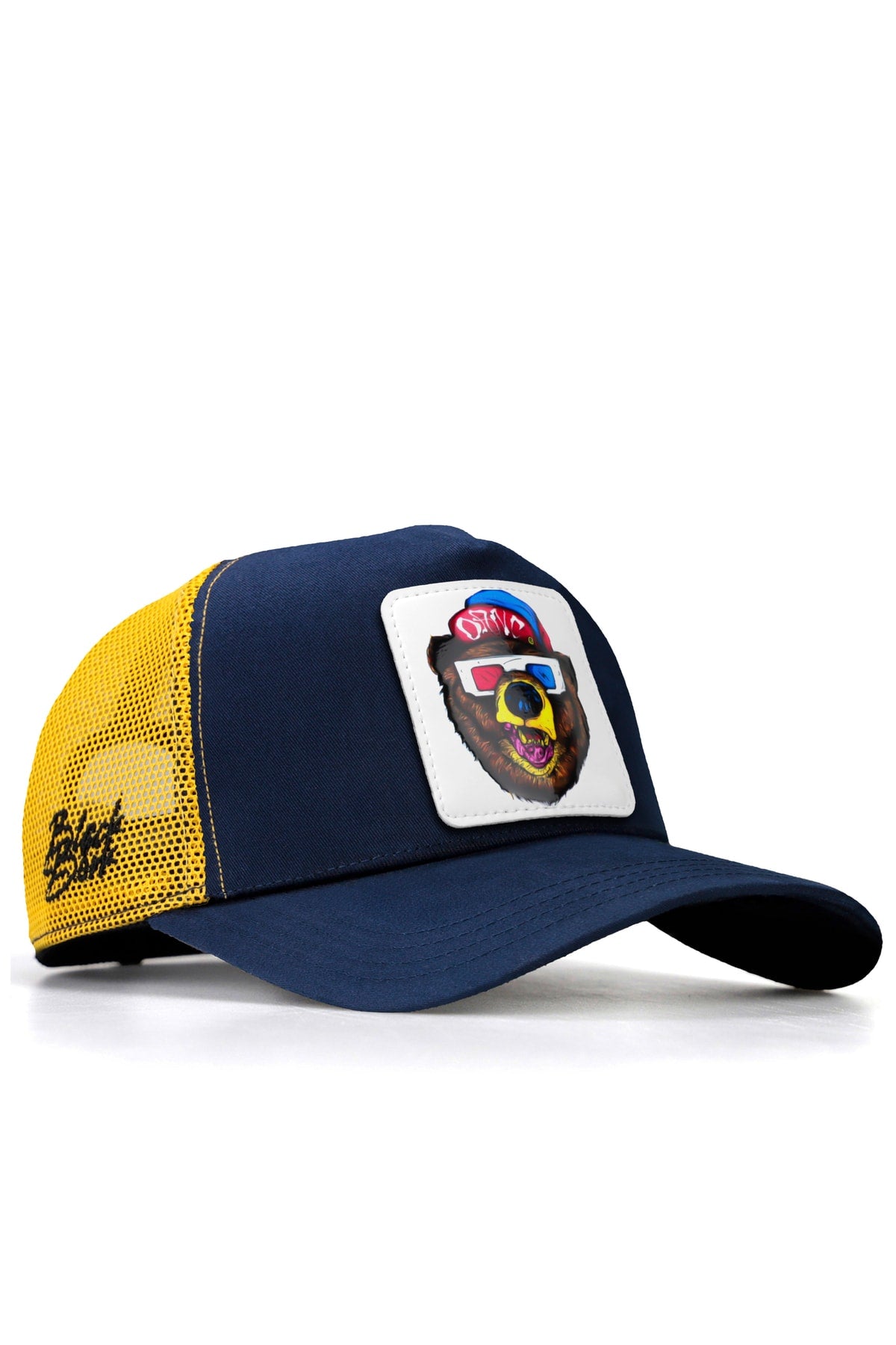 V1 Trucker Dance Bear - Unisex Navy Blue-Yellow Hat (Cap) with 5 Code Logo