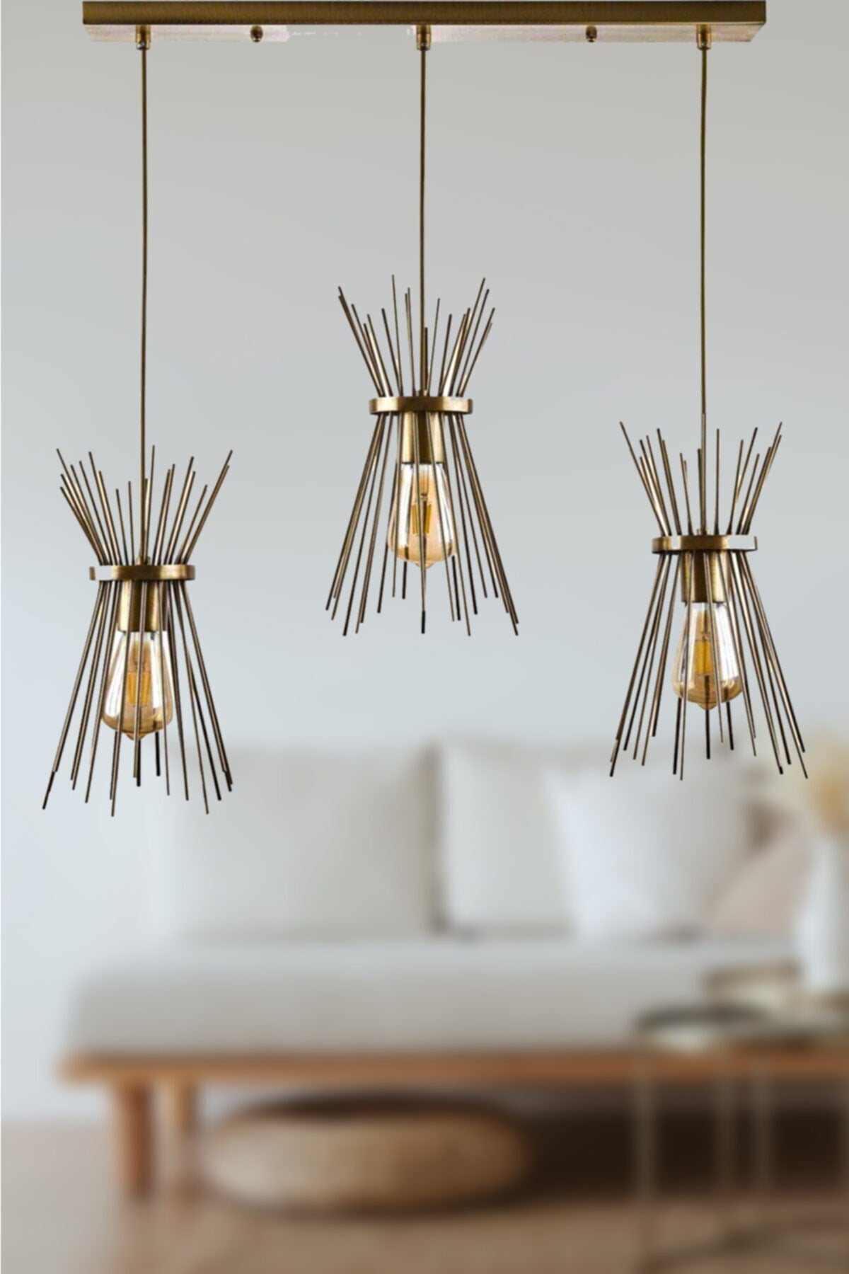 Hedgehog Antique Colored Row Living Room - Kitchen 3-Piece Chandelier