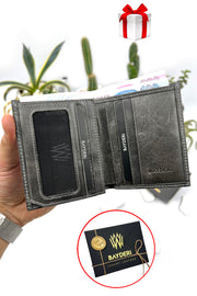 Echtes Leder getrommelt grau sanfte handliche Herren Brieftasche