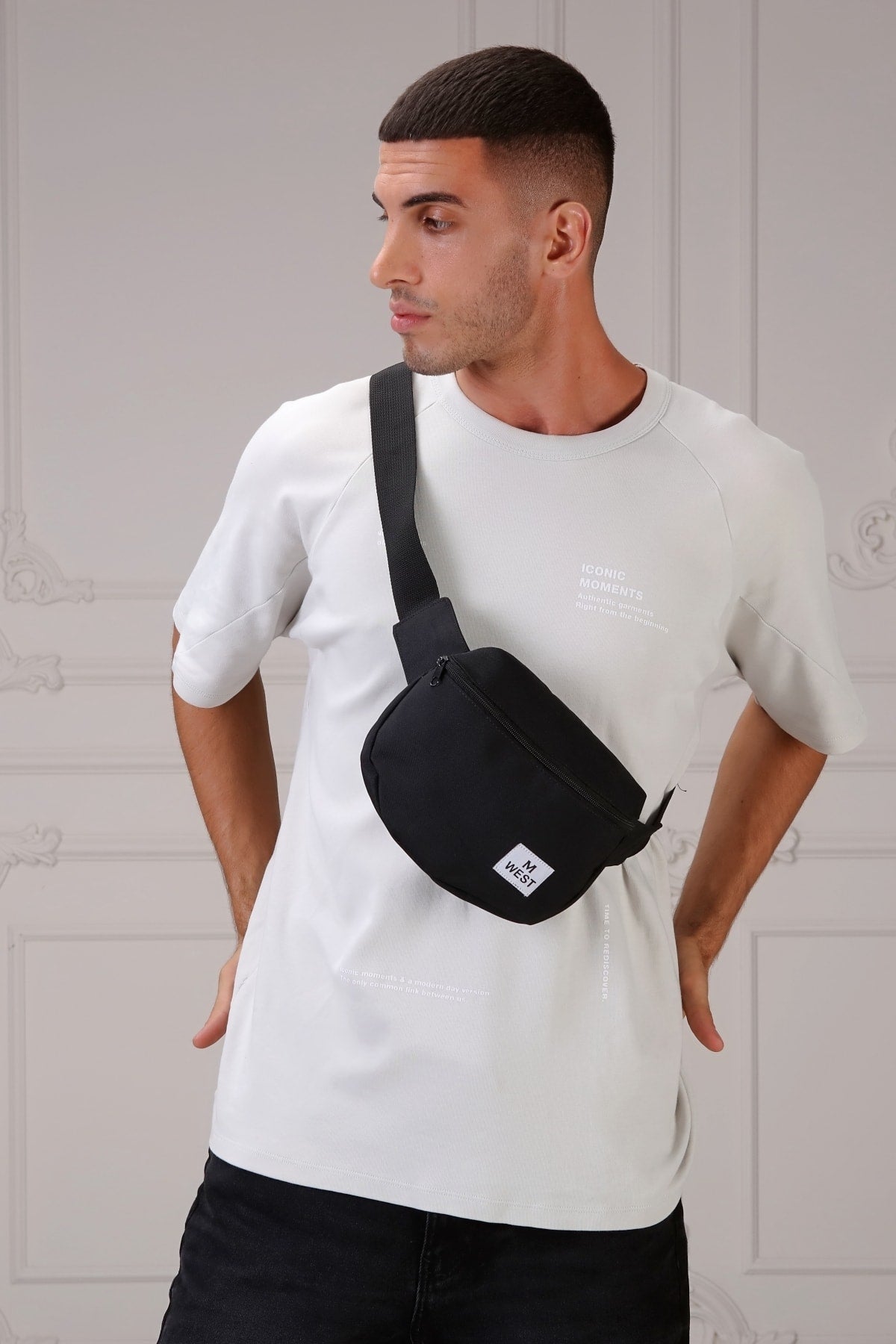 Unisex Black Single Compartment Waist And Shoulder Bag