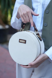 Canvas - Creme Tabak Damen Runde Umhängetasche