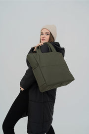 Embossed Puff Fabric Shopper Bag Naples Khaki