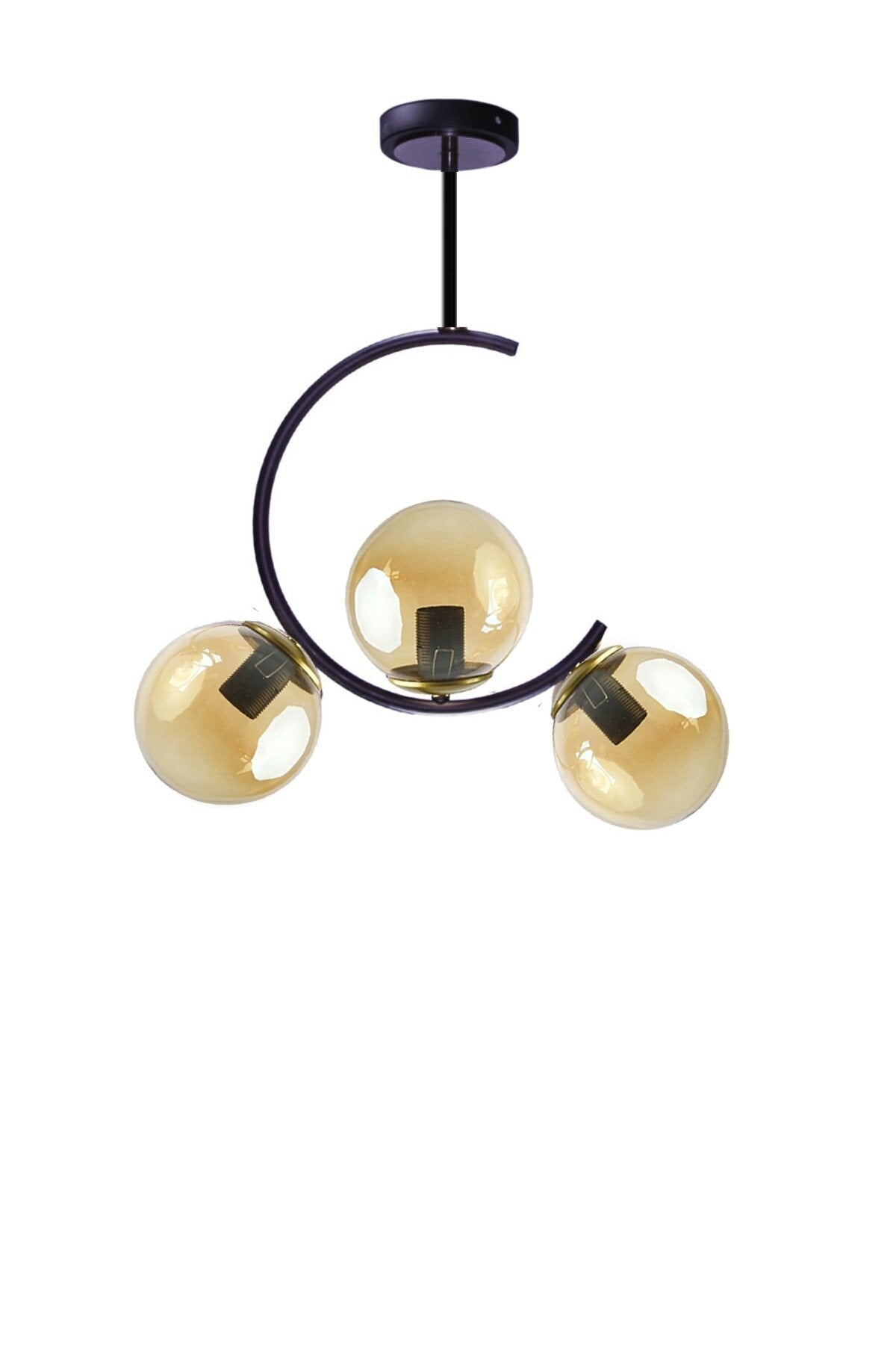 Athens Modern Black Case Honey Closed Glass Triple Chandelier