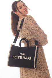 Women'S Black Tote Bag Canvas Long Strap Bag Shoulder Bag