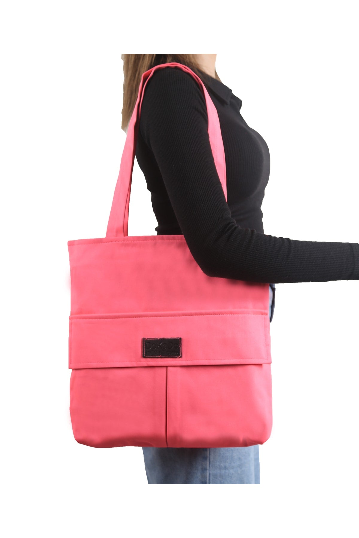 Hellrosa Tasche für Damen mit Reißverschluss, Hand- und Schultertasche aus Canvas