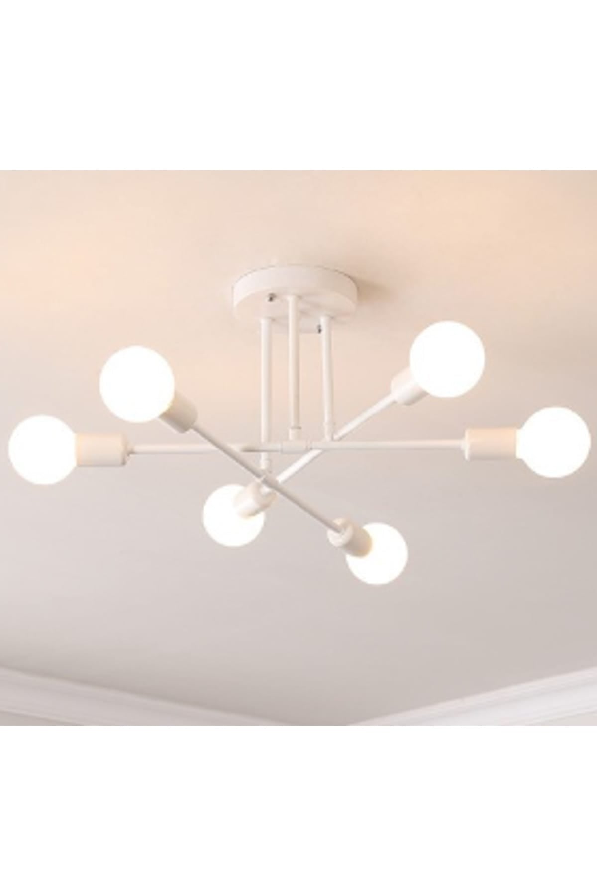 Akra 6-Piece White Ceiling Mounted/Plafone Chandelier