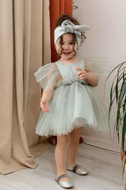 Water Green Girls' Satin Evening Dress Girls' Birthday Party Celebration Dress