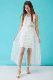 Girl'S White Stone Detailed Tulle Evening Dress 15157
