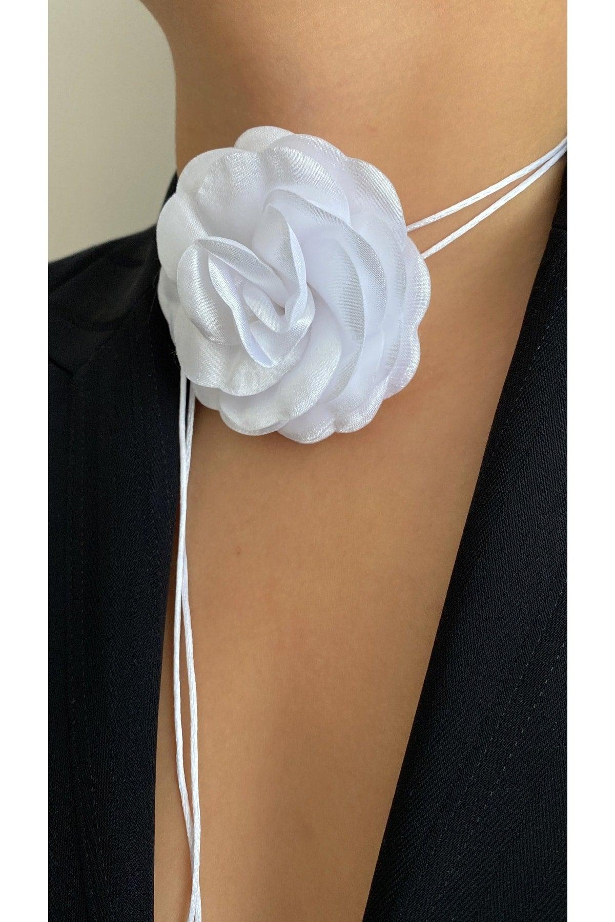 Lace-Up Fabric Flower Choker Necklace Rose Necklace - Swordslife