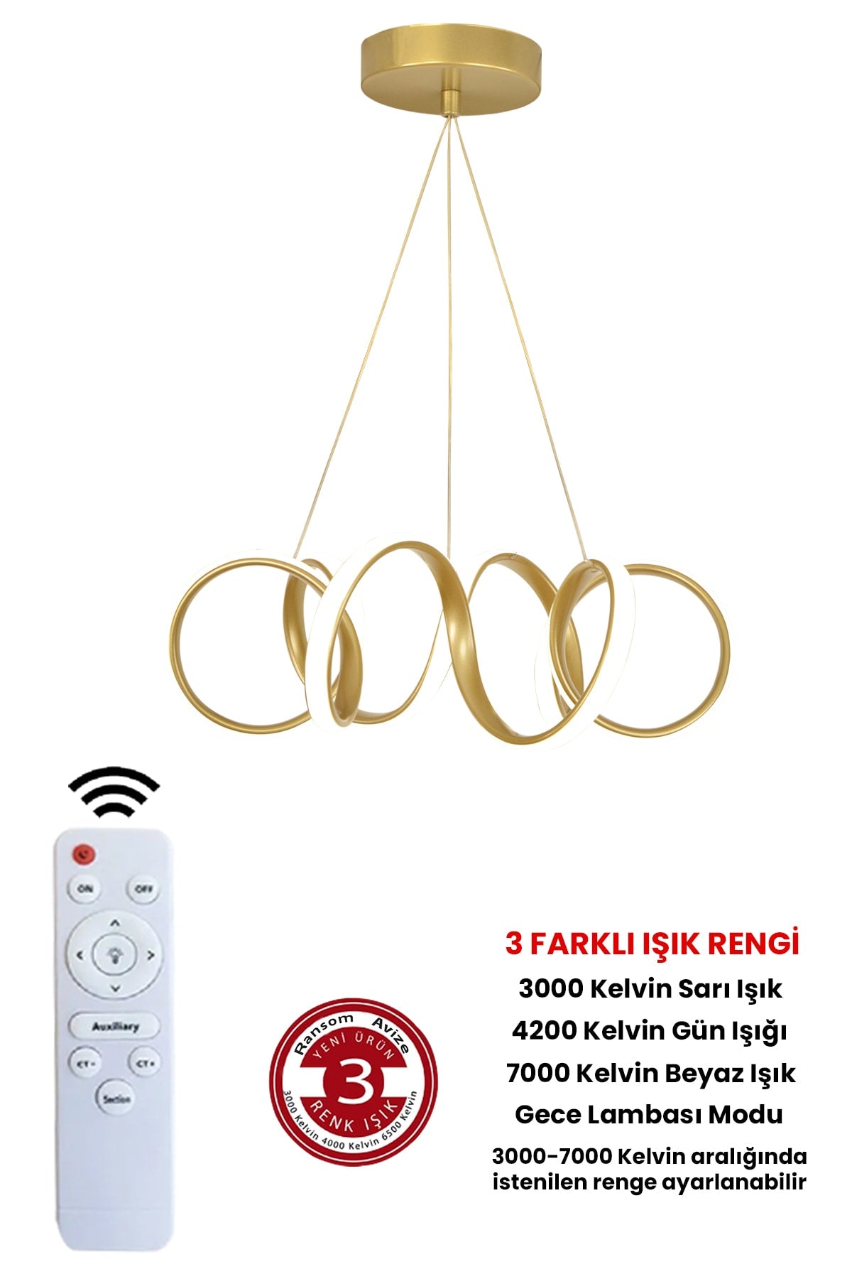 3 Color Controlled Gold Case Dimmer Led Chandelier Curved Led Chandelier