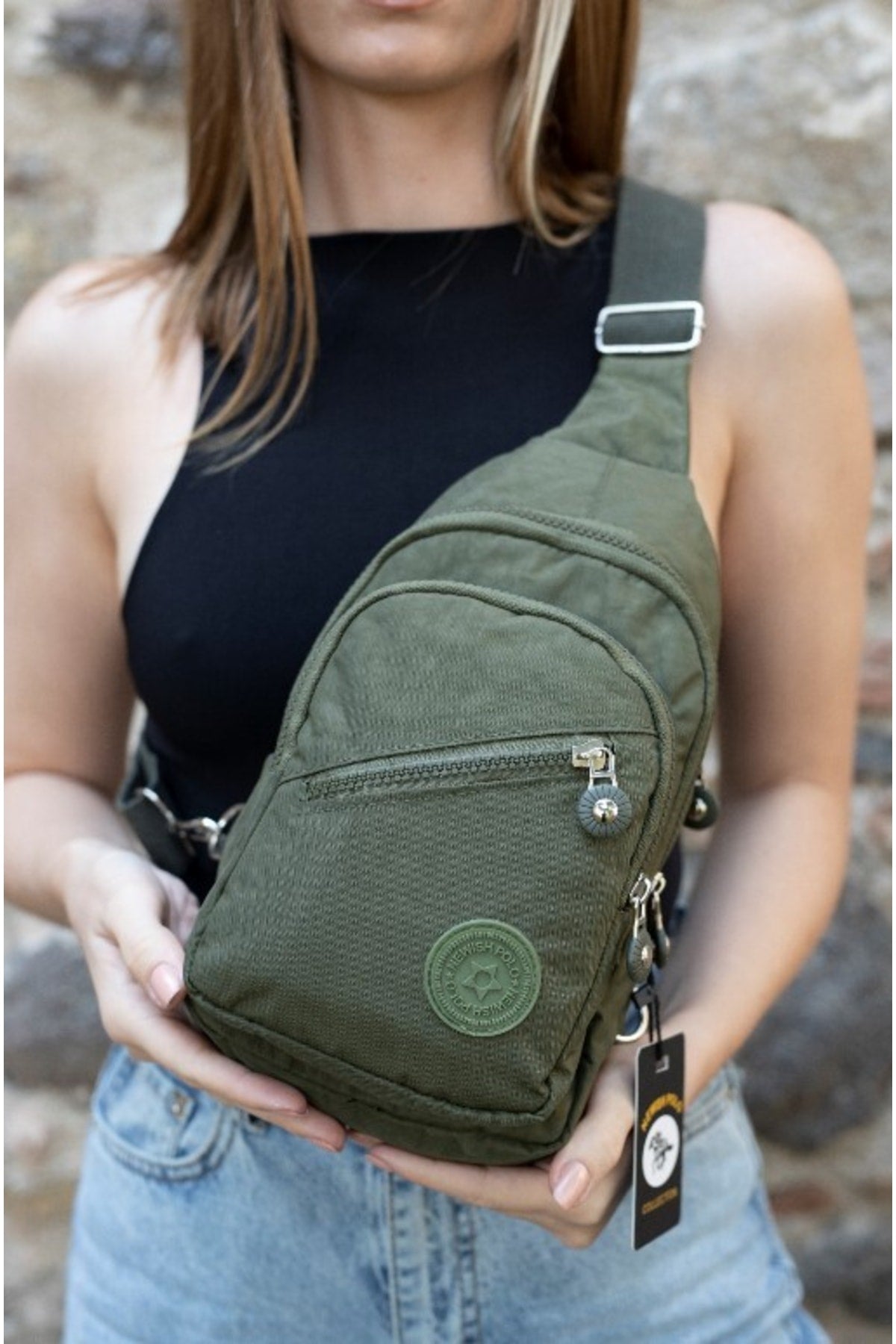 Unisex Crinkle Wasserdichte Tasche, Crossbody Schulter- Und Brusttasche, Body Bag, Khaki