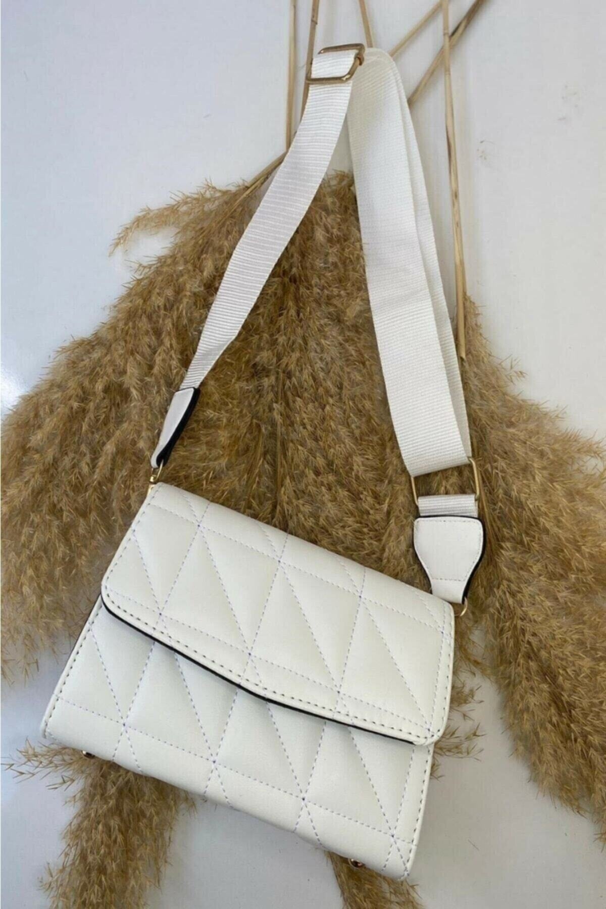 Ceyon Moda – Gesteppte Damen-Umhängetasche mit weißem Säulenriemen