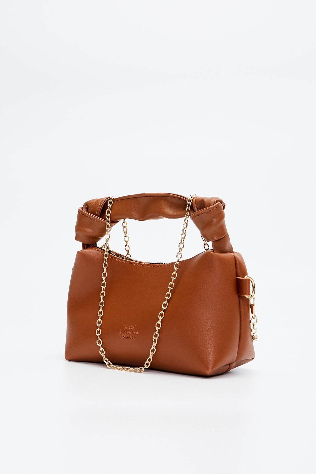 Taba Shk24 Hand- und Schultertasche aus weichem Leder mit Knotendetail und Kettenriemen, L:14 E:22 B:8 cm