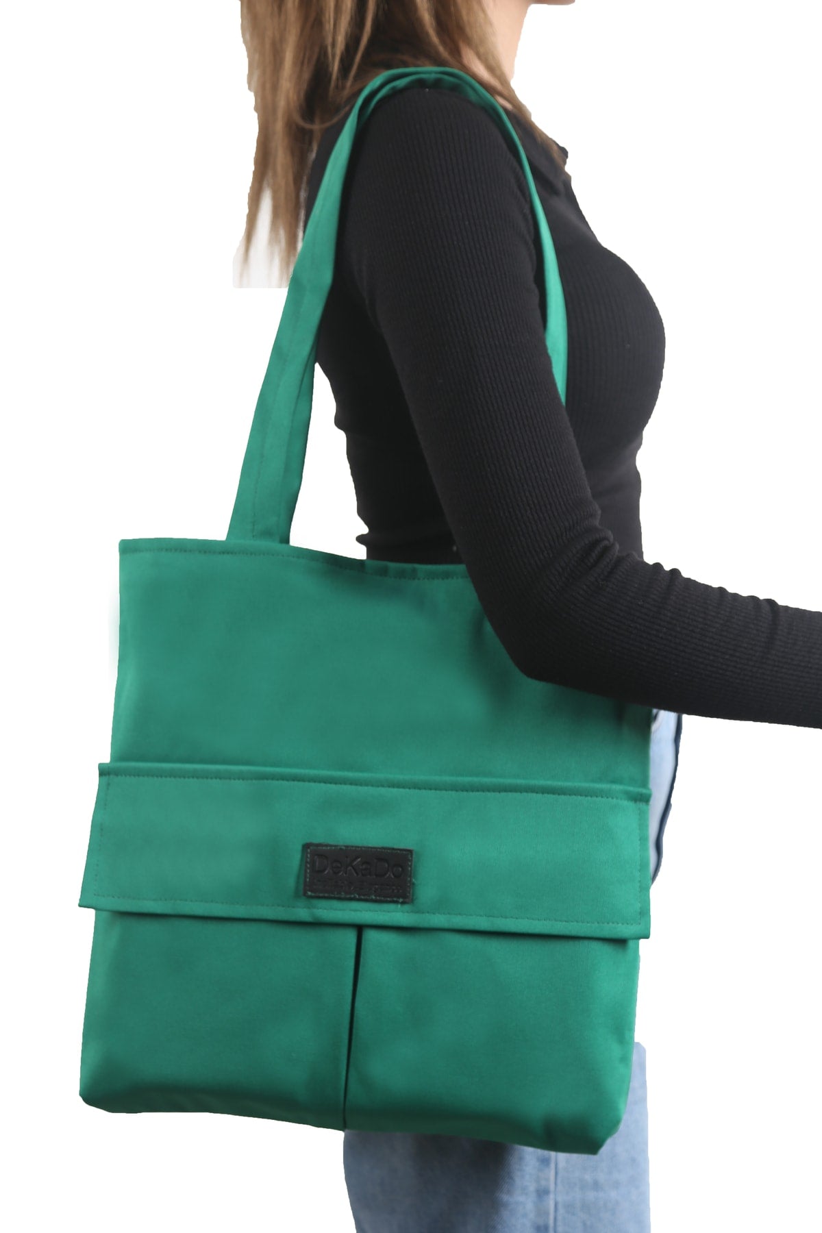 Grüne Tasche für Damen mit Reißverschluss, Hand- und Schultertasche aus Canvas