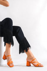 Women's Orange Heeled Slippers Sandals Ba20888