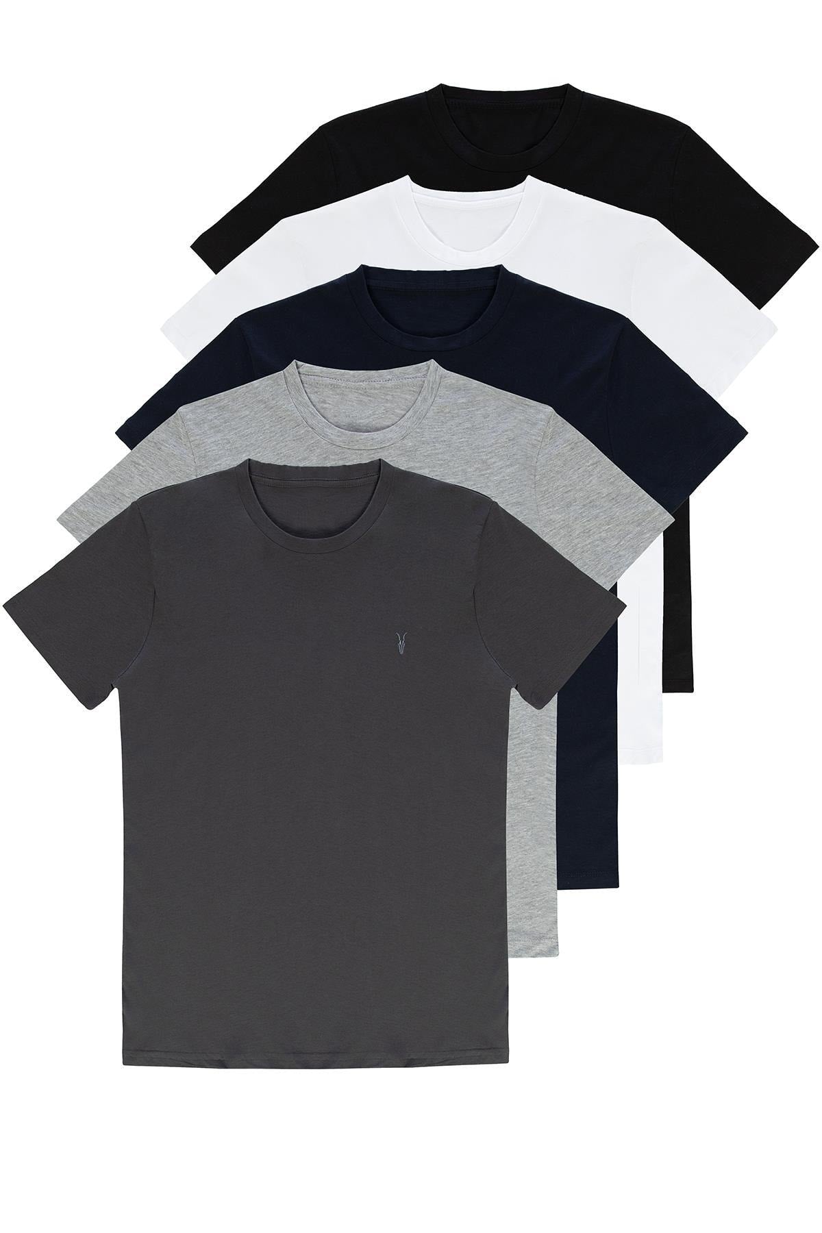 Standardmuster Basic Rundhalsausschnitt Stickerei Detail 5-teiliges T-Shirt-Set
