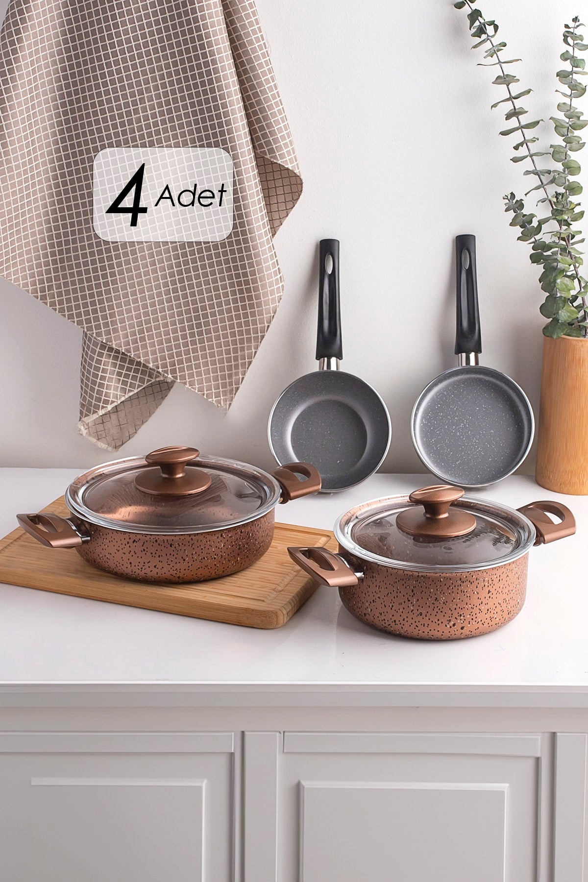 Mini-Kochgeschirr- und Pfannenset in Granitoptik – 6-teiliges Kochgeschirrset