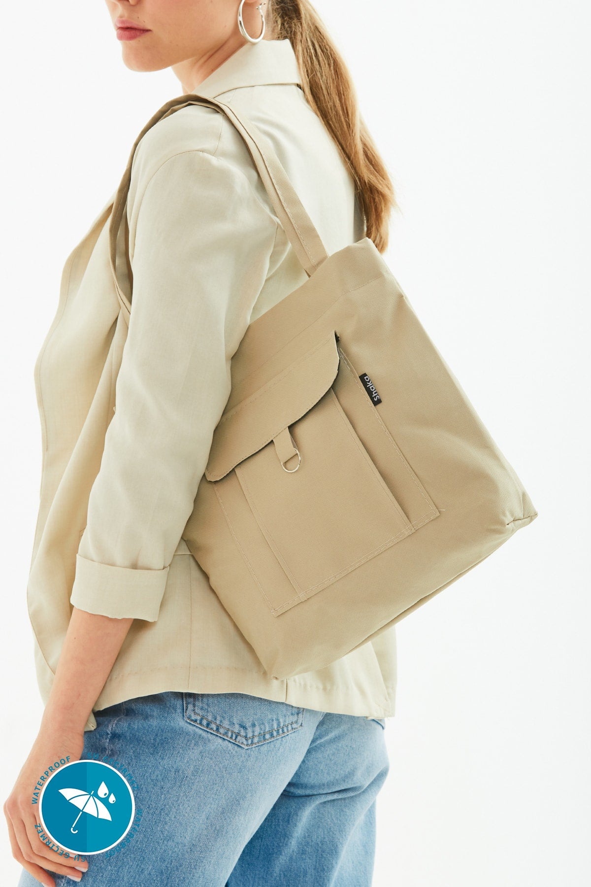 Beige U7 2-Fach großes Volumen wasserdichtes Gewebe Damen Sport täglich Arm und Schultertasche B:35 E:35