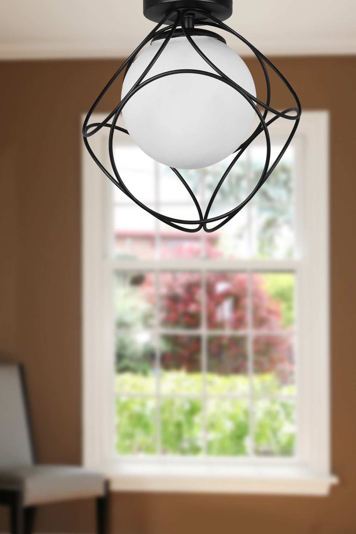 Suna Single Black-White Glass Ceiling Mount Chandelier