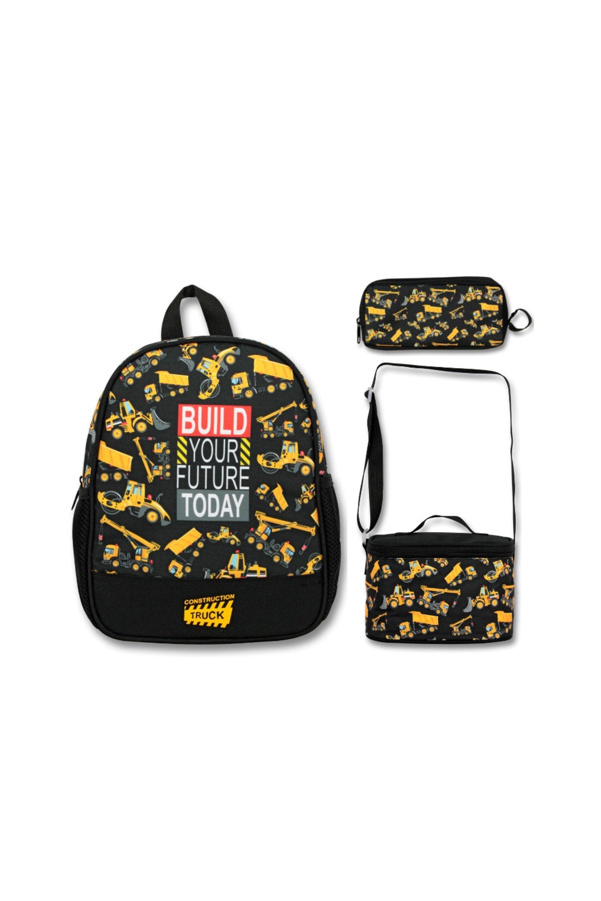 swordslife Construction Machinery Kindergarten Bag Lunch And Pencil Bag Set