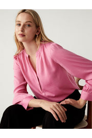Long Sleeve V Neck Popover Blouse - Swordslife