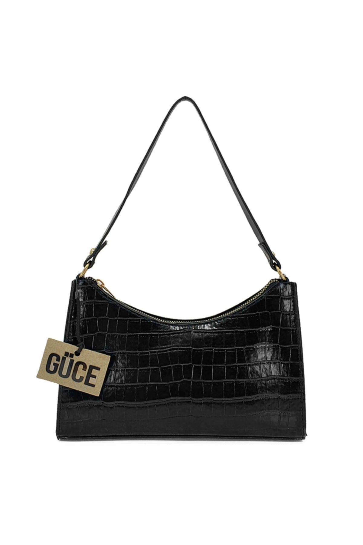 Schwarze Baguette Baguette Hand- und Schultertasche mit Krokodilmuster Gc009000K