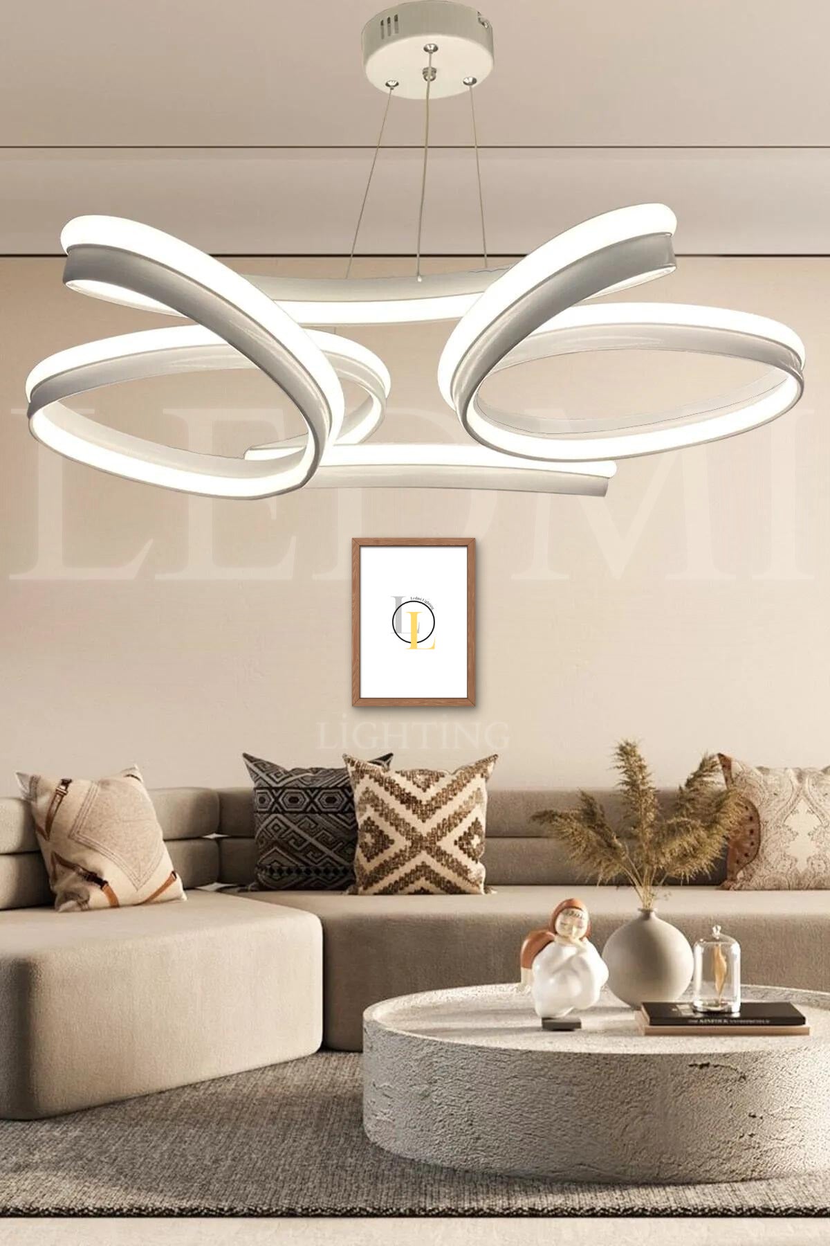 Weiße LED-Kronleuchter mit hoher Beleuchtungsstärke, dickes Gehäuse, Daisy-Modell, 3-farbige Beleuchtung, Wohnzimmer-Kronleuchter