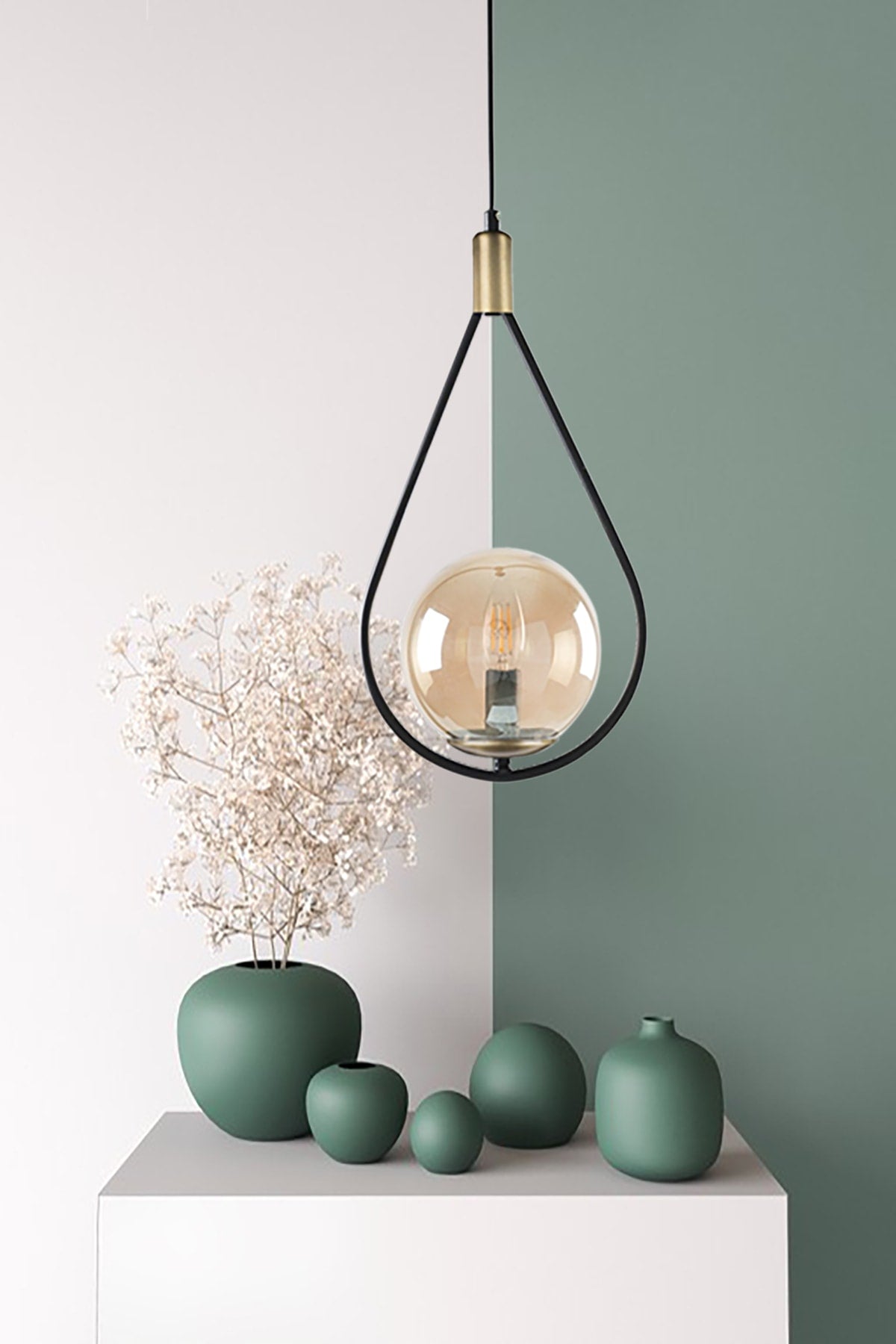 Yağmur Single Modern Wohnzimmer, Schlafzimmer, Wohnzimmer Schwarz Antik, Honig Glas Kronleuchter