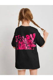 Pink Girl Back Mushroom Printed T-Shirt