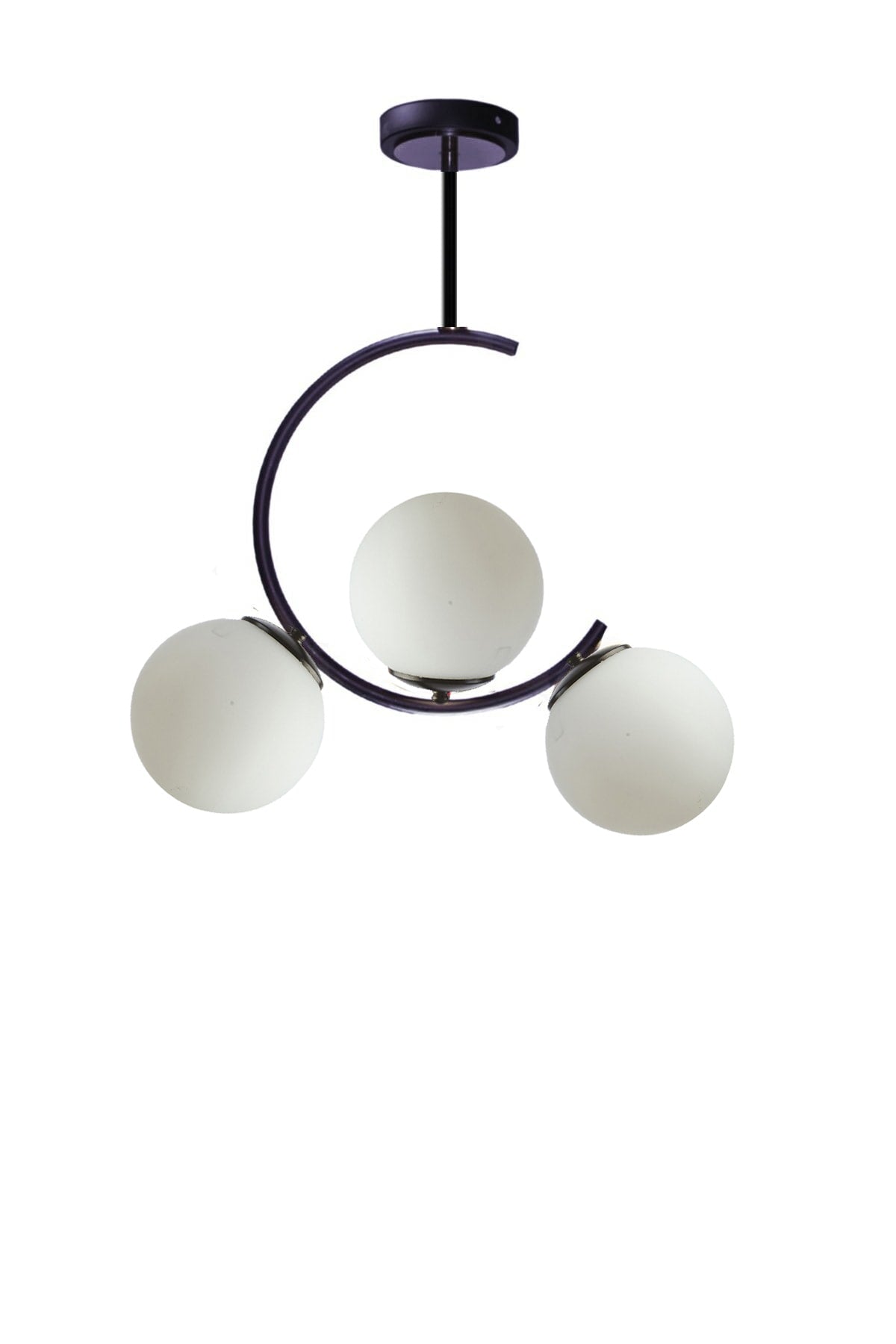 Athens Modern Black Case White Closed Glass Triple Chandelier